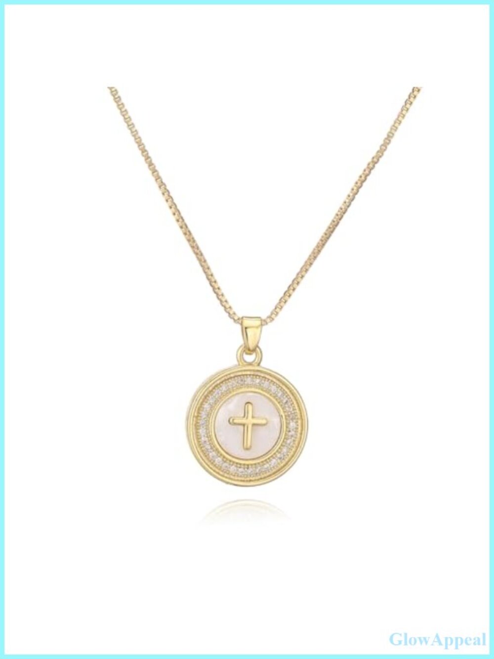 18K Gold Plated Cross Pendant Necklace with Mother of Pearl & Cubic Zirconia